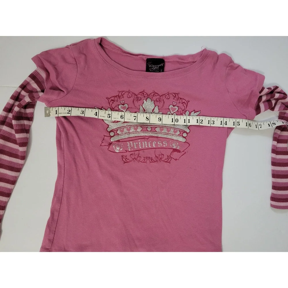 Weavers Girl Girls S Pink Princess Crown Layered Long Sleeve Shirt Y2K